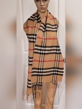 Classic Tan Plaid Wool & Cashmere Scarf - Nova Check Style - Rabbit Fur Blend